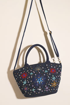 Navy Blue Embellished Mini Bucket Crossbody Bag