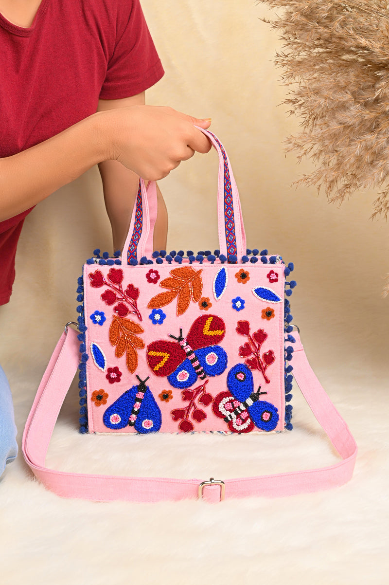 Butterfly Beaded Mini Tote Bag