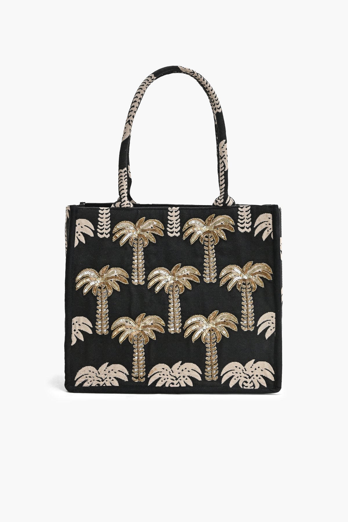 Golden Palm Sequin Embroidered Canvas Tote Bag