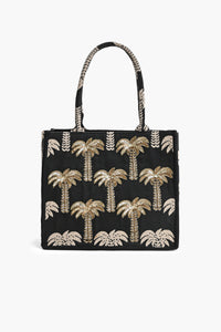 Golden Palm Sequin Embroidered Canvas Tote Bag