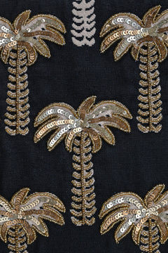 Golden Palm Sequin Embroidered Canvas Tote Bag