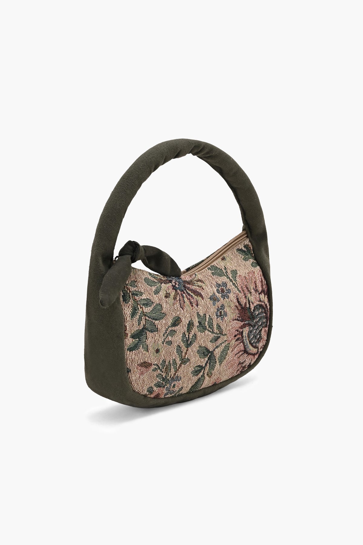 Olive Green Floral Jacquard Mini Hand Bag