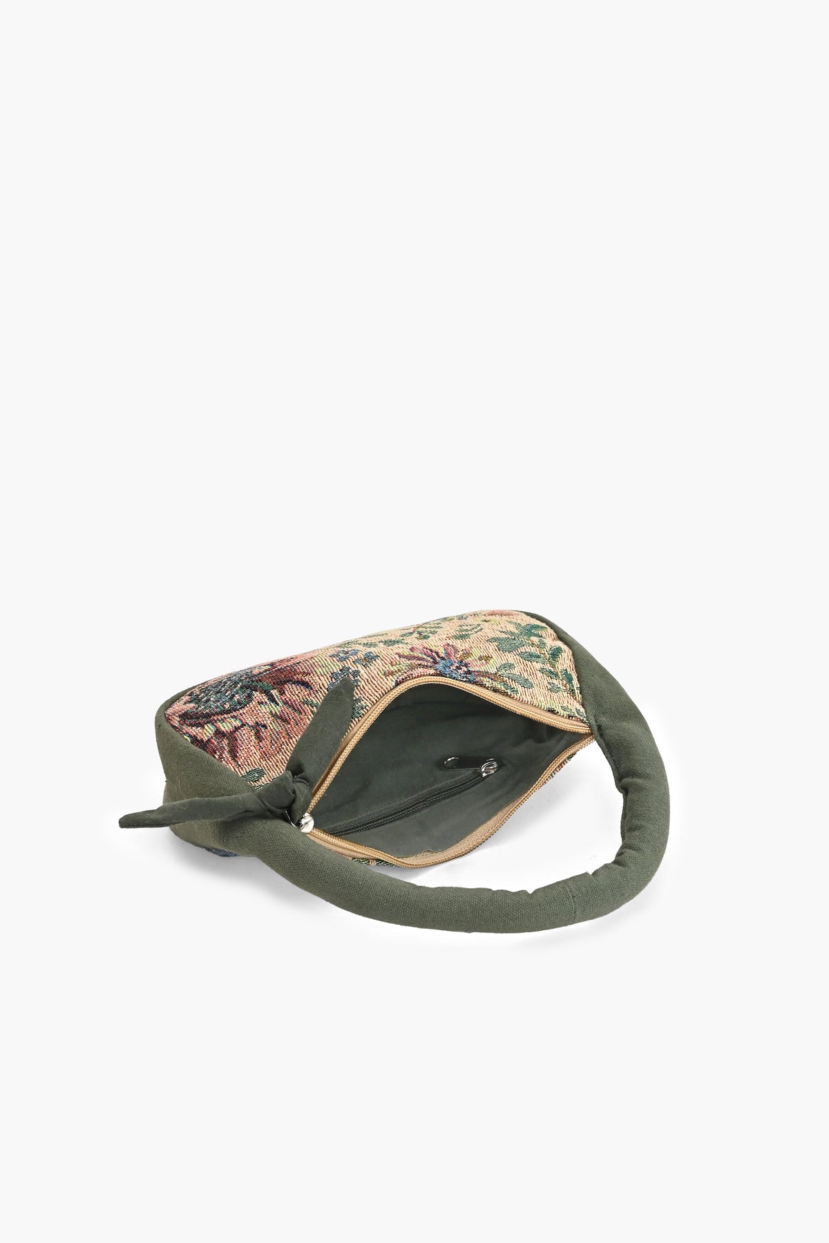 Olive Green Floral Jacquard Mini Hand Bag