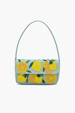 BohoGirl Novelty beaded shoulder bag for women with handcrafted fruit motifs and mini zippered pouch
