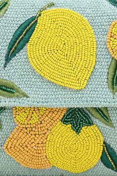 BohoGirl Novelty beaded shoulder bag for women with handcrafted fruit motifs and mini zippered pouch