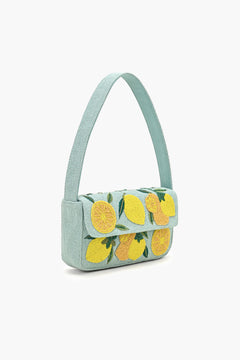 BohoGirl Novelty beaded shoulder bag for women with handcrafted fruit motifs and mini zippered pouch