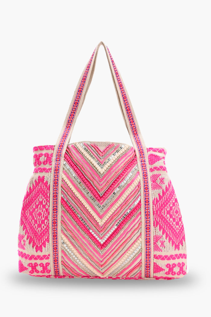 Bohemian Embellished Pink Tote Bag
