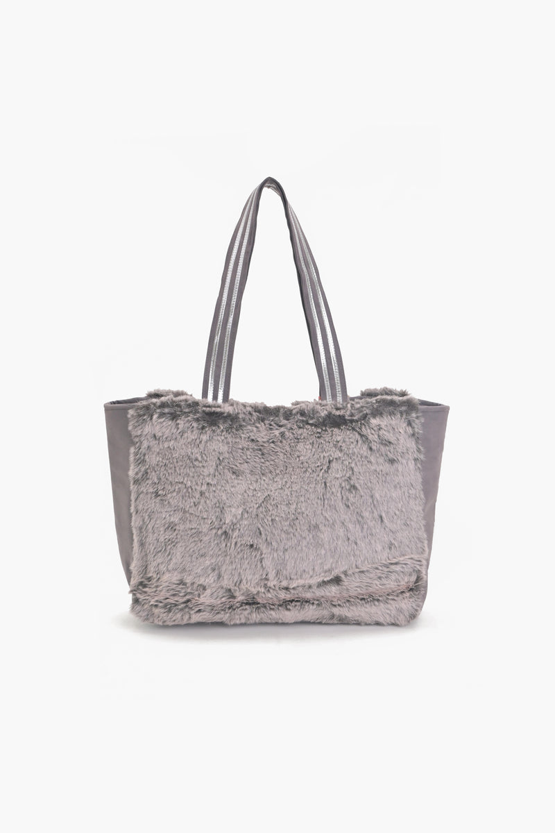 Frost Grey Faux fur Oversized Tote