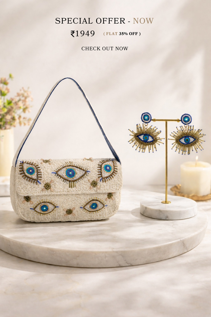 Boho Girl Mystic Eye Fully Beaded Shoulder Bag with Earrings