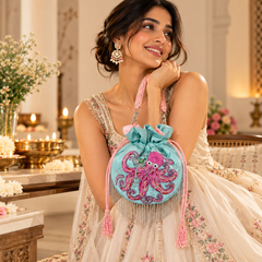 Sea Glam Mint Green Satin Beaded Potli Bag