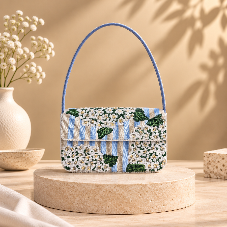 Floral Striped Beaded Shoulder Bag