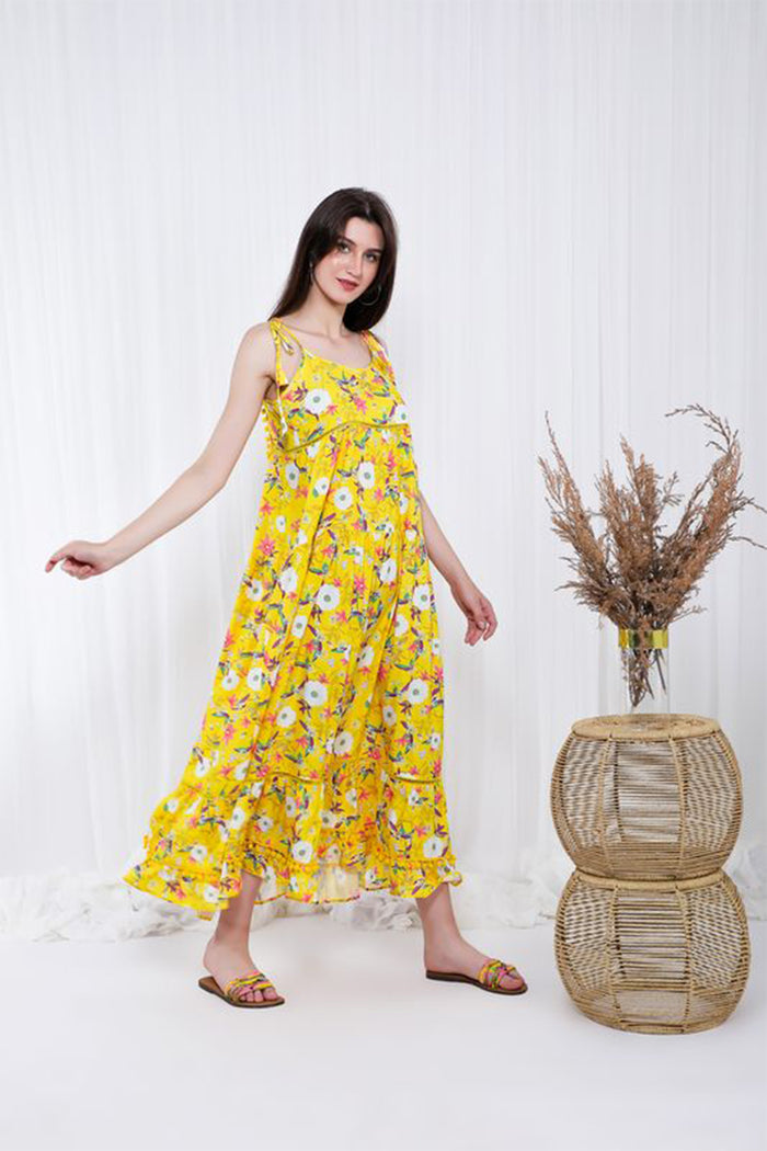Sunshine Florals Pompom Maxi DresS