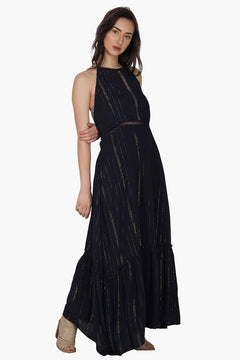 Midnight Sparkle Halter Maxi Dress