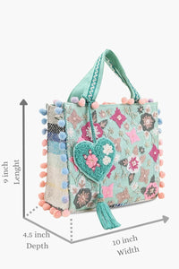 Whimsical Turquoise Mini Tote Bag