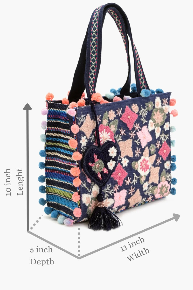 Whimsical Navy Blue Mini Tote Bag