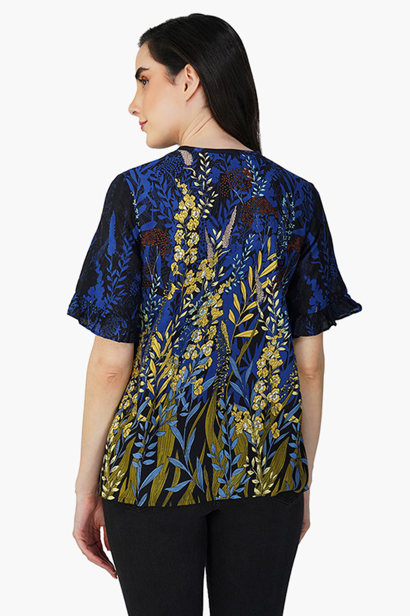 Azure Bloom Half-Sleeve Top