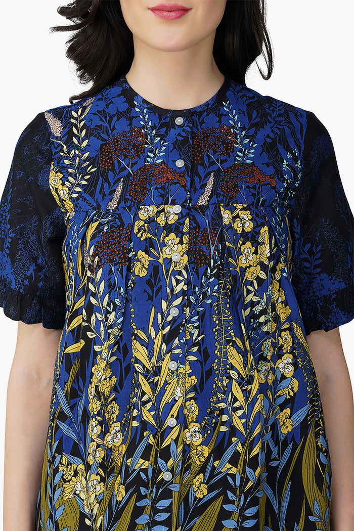 Azure Bloom Half-Sleeve Top