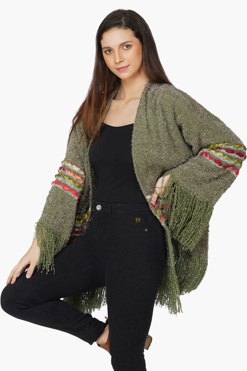 Buy Olive Green Woolen Shrug For Women Online –