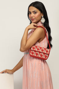 Handcrafted Embossed Heart Fully Beaded Luxury Shoulder Bag - Valentine's Special Evening Purse