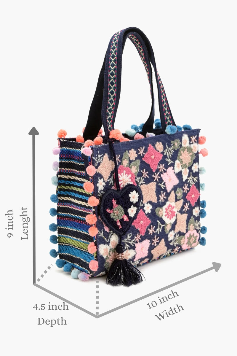 Whimsical Navy Blue Mini Tote Bag