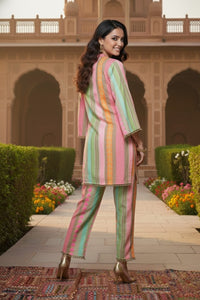 Bohogirl Women's 100% Pure Cotton Multi-Color Striped Co-Ord Set