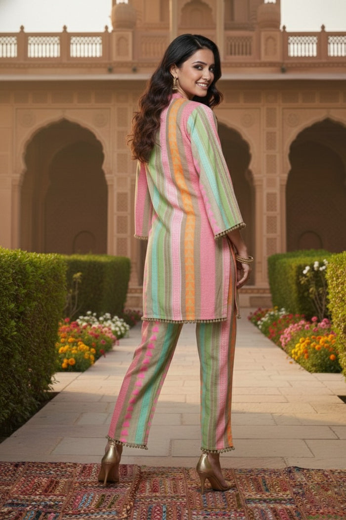 Bohogirl Women's 100% Pure Cotton Multi-Color Striped Co-Ord Set