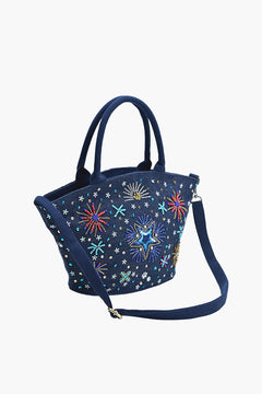 Navy Blue Embellished Mini Bucket Crossbody Bag