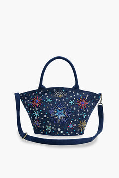Navy Blue Embellished Mini Bucket Crossbody Bag