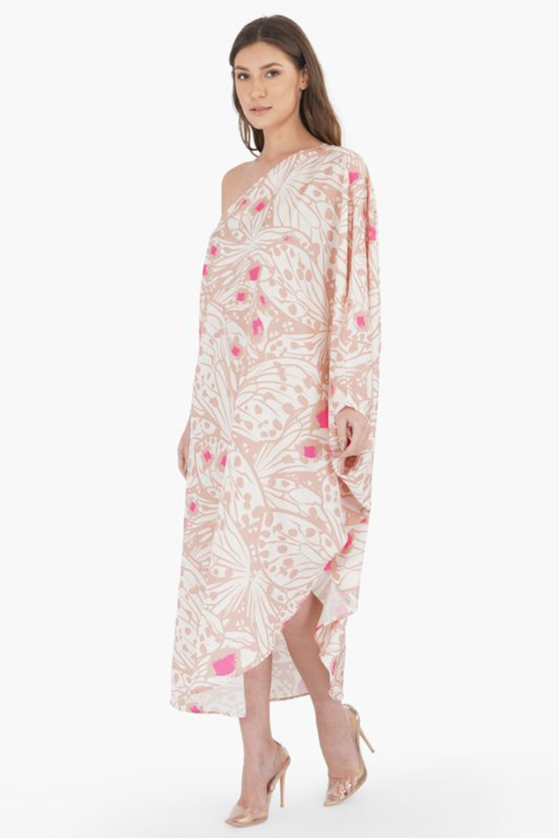 Misty Rose Butterfly One Shoulder Dress