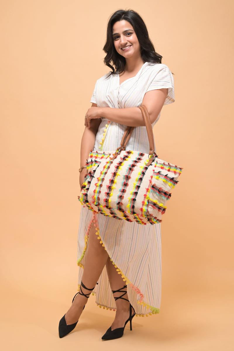 Textured Tapestry Tote Bag