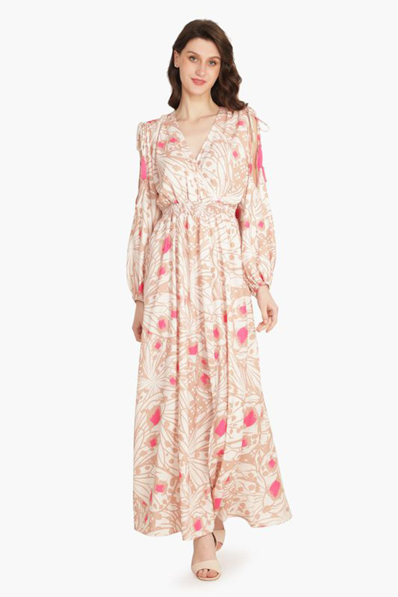 Misty Rose Butterfly Cold Shoulder Dress