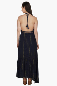 Midnight Sparkle Halter Maxi Dress