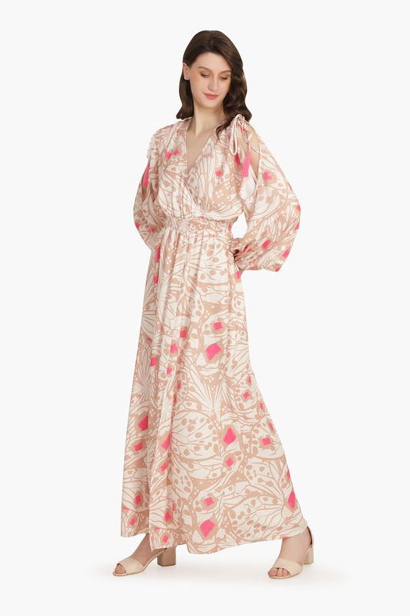Misty Rose Butterfly Cold Shoulder Dress
