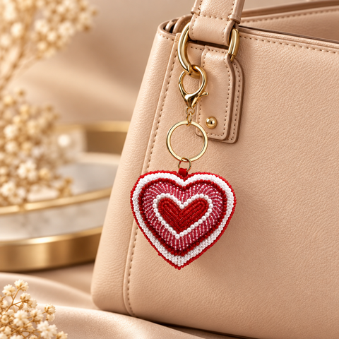 Sweetheart Pink & Red Beaded Bag Charm