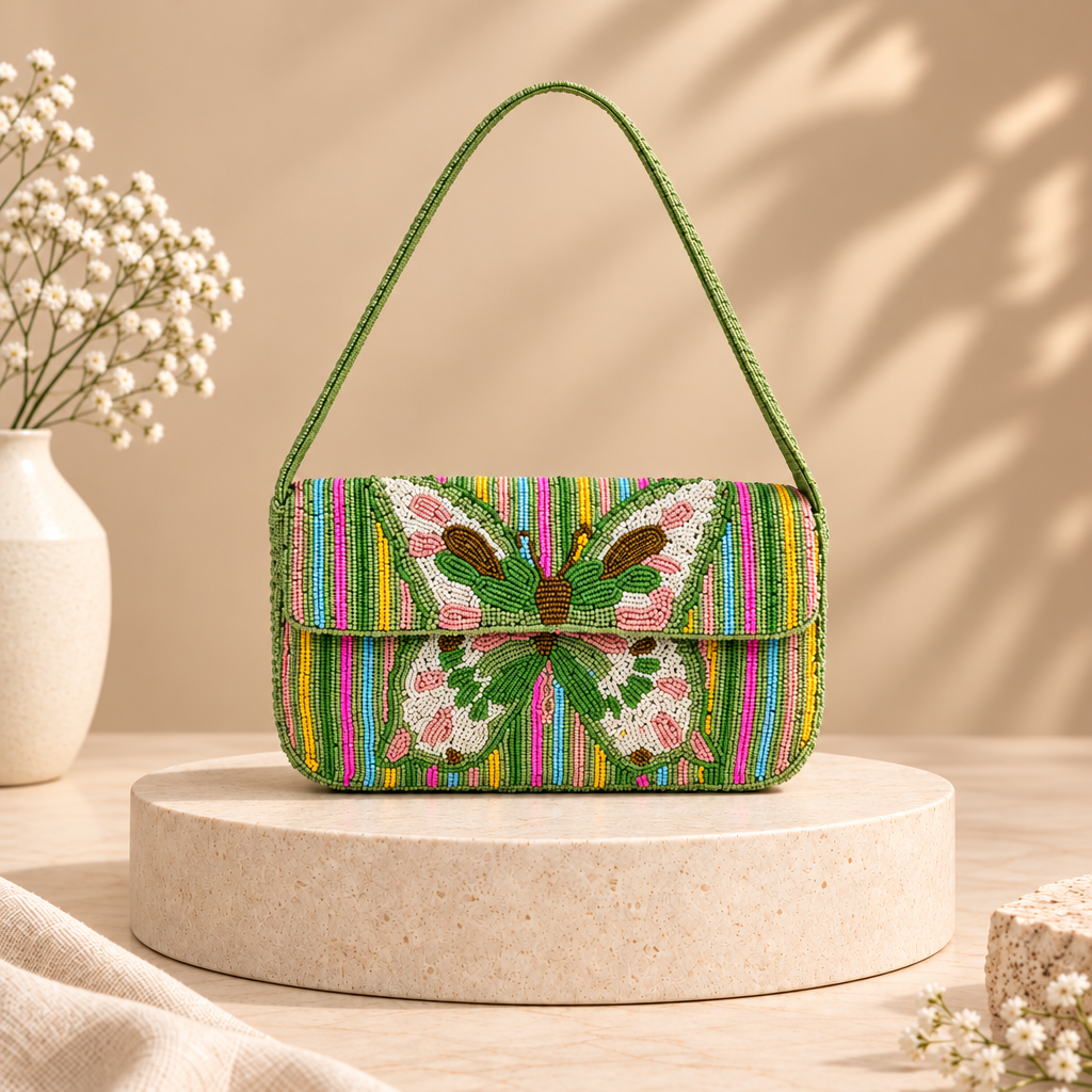 Butterfly Hand-Beaded Shoulder Bag for Women
