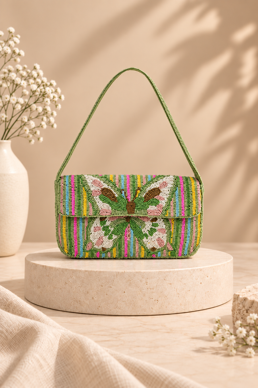 Butterfly Hand-Beaded Shoulder Bag for Women