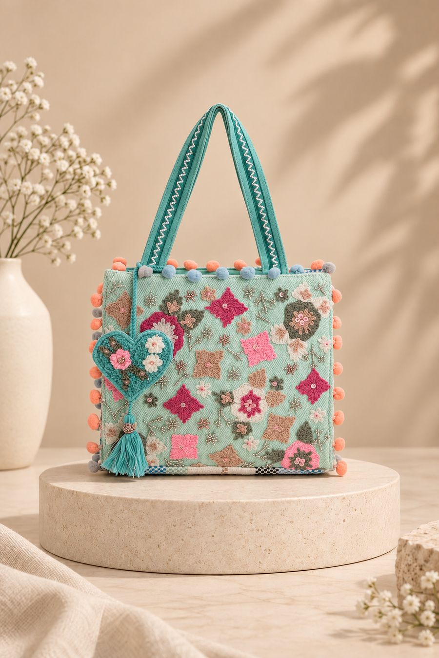 Whimsical Turquoise Mini Tote Bag