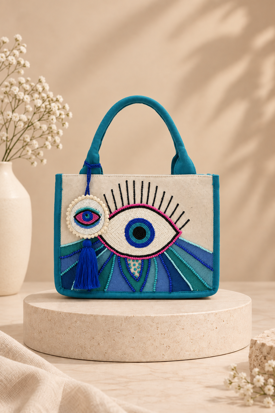 Evil Eye Embellished Mini Tote Bag