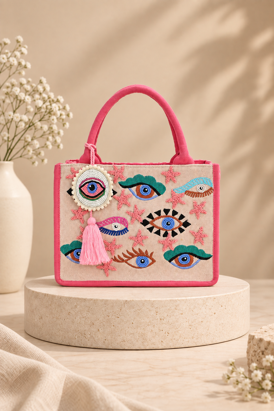 Heart Embellished Mini Tote Bag