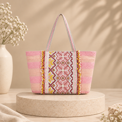 Amara Pink Heritage Beaded Tote Bag