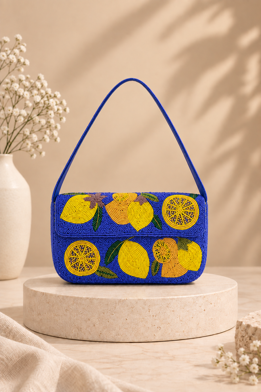 Lemon Zest Fully Beaded Shoulder Bag with Earrings