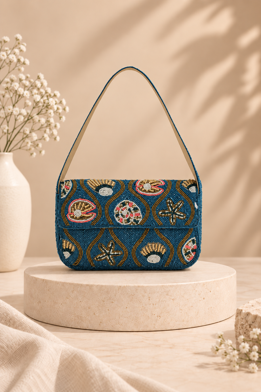 Ocean Charm Fully Beaded Shoulder Bag