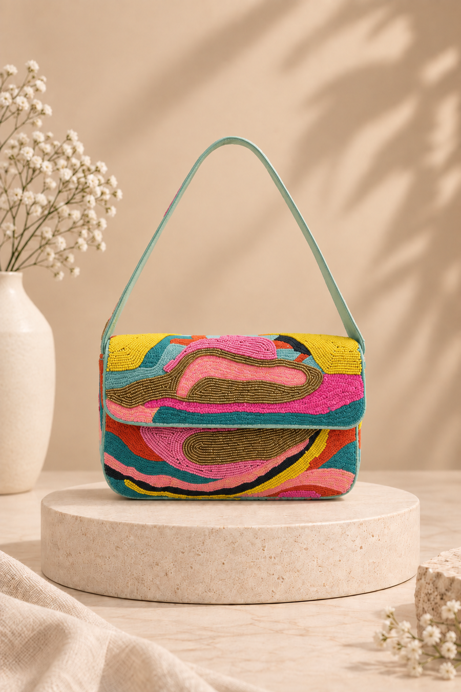 Pastel Dream Hand Beaded Shoulder Bag