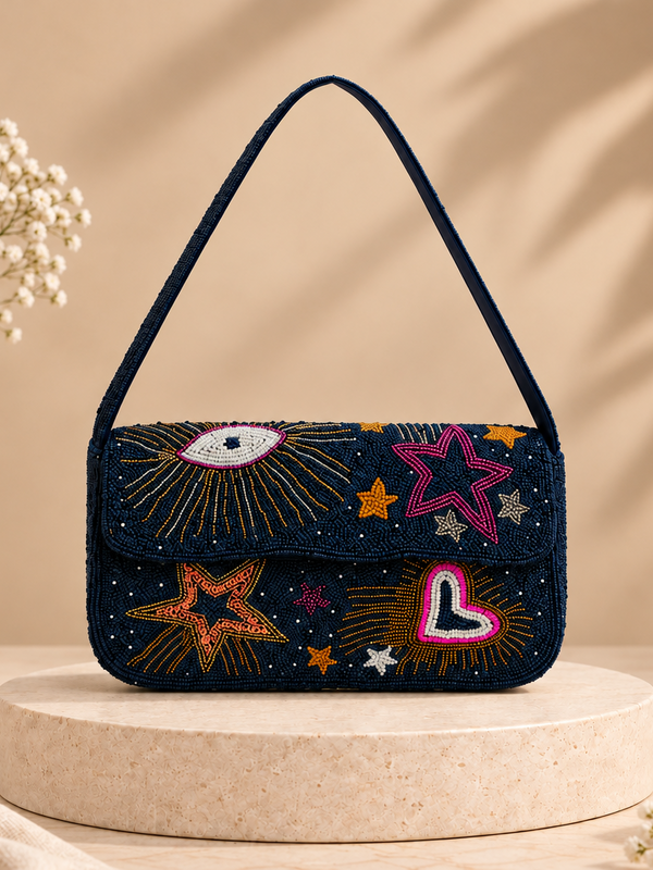 Cosmic Charm Beaded Shoulder Bag