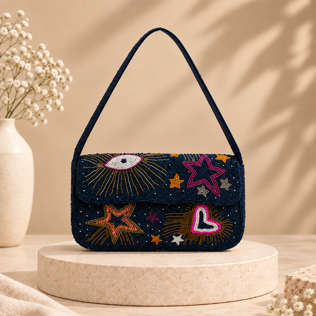 Cosmic Charm Beaded Shoulder Bag