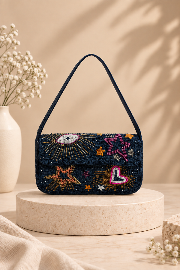 Cosmic Charm Beaded Shoulder Bag
