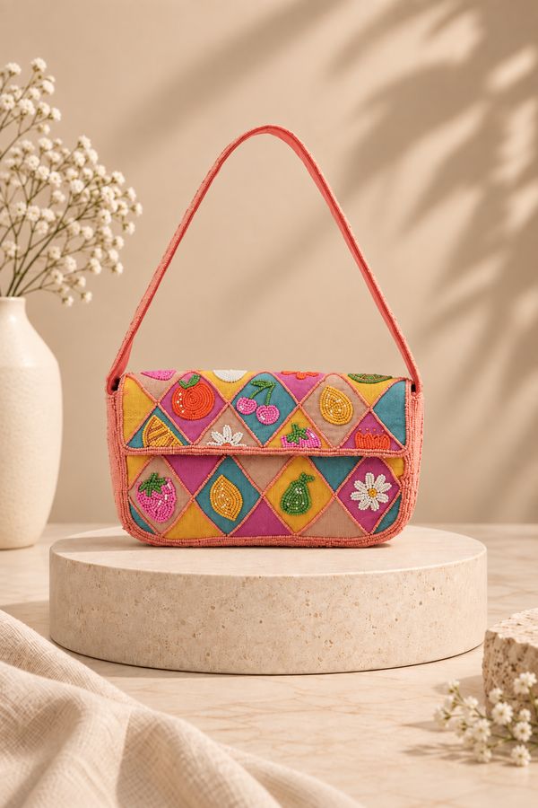 Citrus Burst Hand-Beaded Shoulder Bag