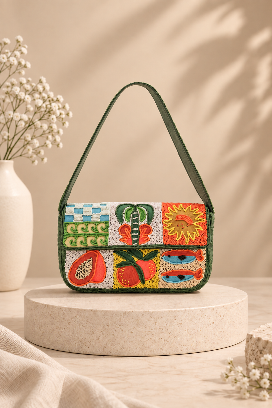 Pastel Paradise Hand Beaded Shoulder Bag