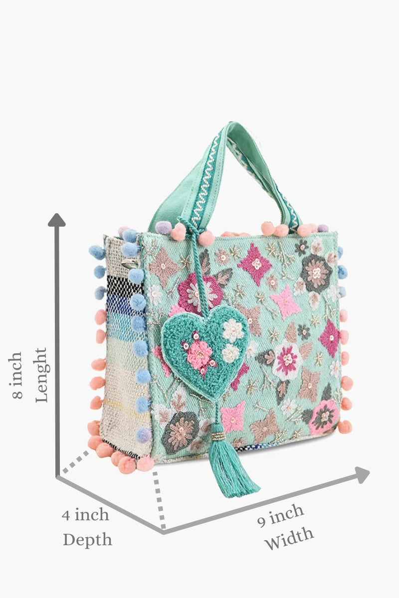 Whimsical Turquoise Mini Tote Bag