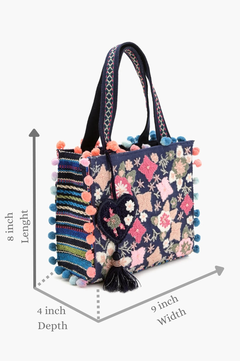 Whimsical Navy Blue Mini Tote Bag